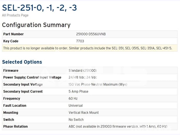 Schweitzer Sel-251 Protection Relay Distribution, 24-48 Volts DC - Image 2