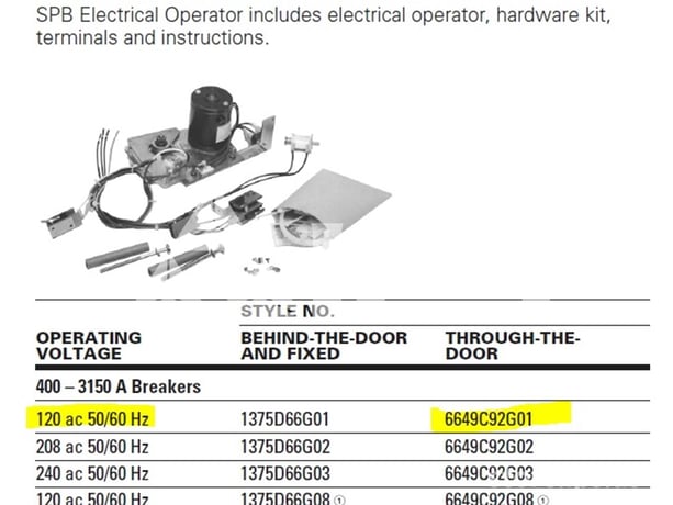 Ch 120 Volts AC Electrical Operator Kit For Spb 400-3150a, Through The Door Style - Image 1