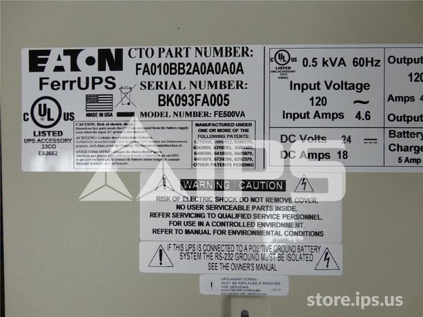 Eaton Uninterruptable Power Supply (ups) New Fe500va, 500va, 120v, 20m 5 - 15p, 4 Output, 5-15r - Image 1