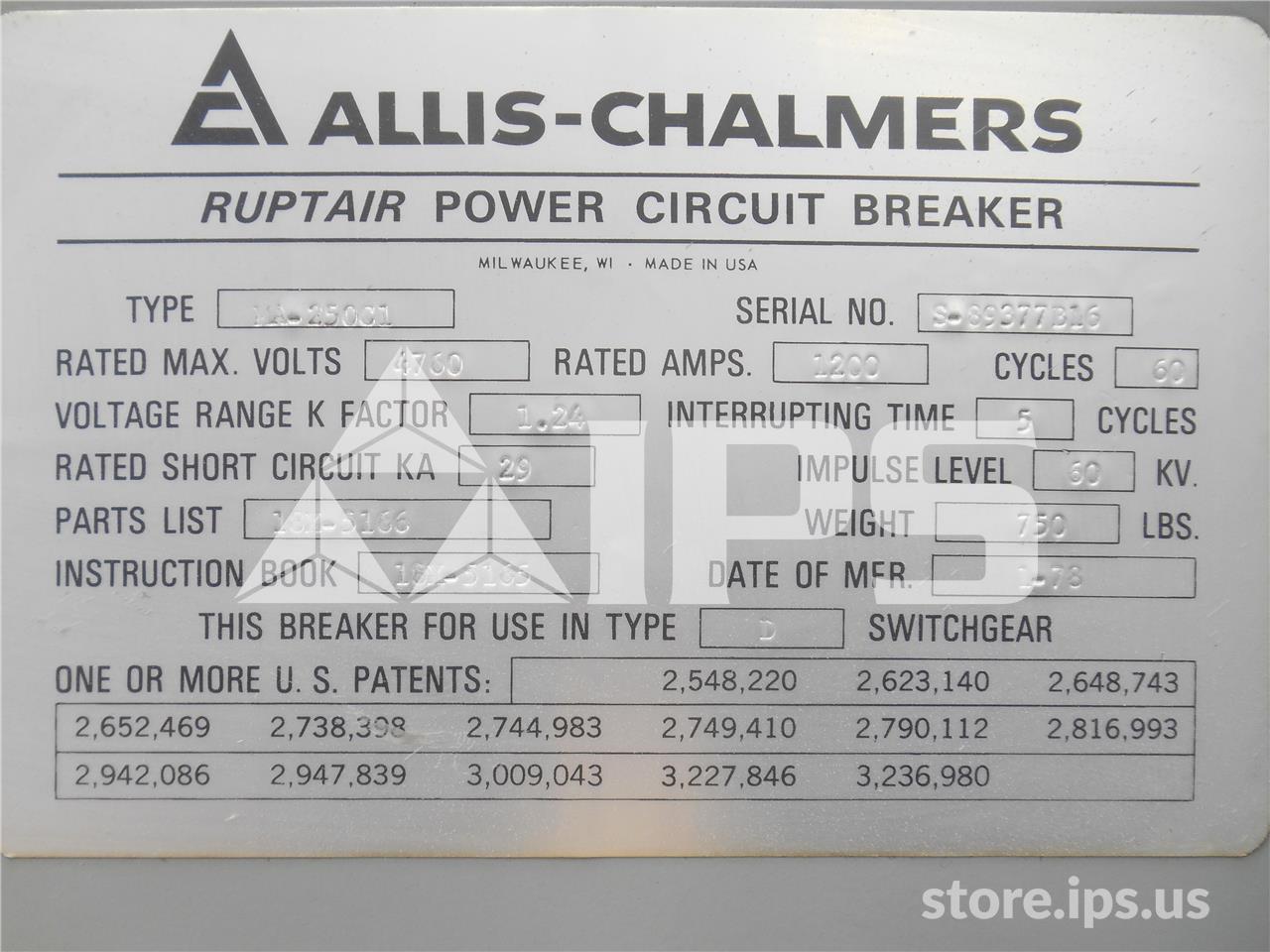 1200 Amps AC Ruptair Ma-250c1 (ma) 125 Volts DC Control, 515-1 Mech - Image 3