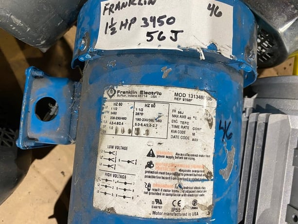1.5 HP 3450 RPM Franklin, Frame 56J 208-230/460 Volts - Image 2