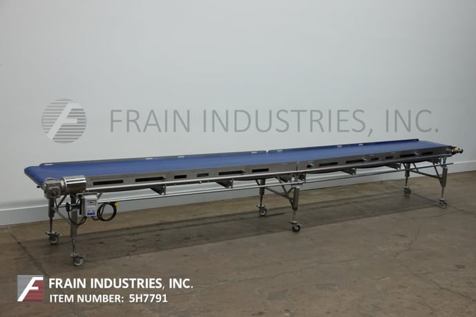 23" wide x 20.6' long, Dorner, Stainless Steel belt conveyor, food grade belt, 35" infeed & discharge height - Image 1