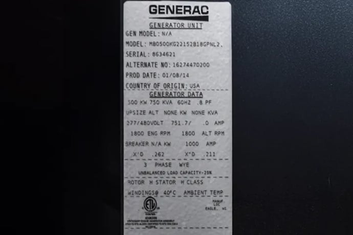 500 KW Generac #MB0500KG22152B18GPNL2, dual fuel generator, 277/480 Volts, #88715 - Image 7