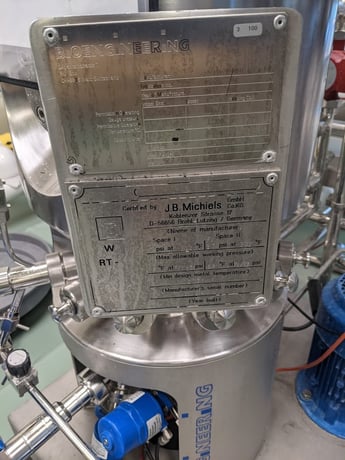 5 gallon J.B. Michiels (BioEngineering) 20 liter, 87 psi/fv, Stainless Steel bioreactor, 2004 - Image 3