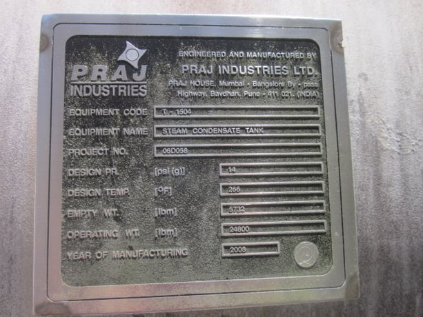 2527 gallon 14 psi, 71" diameter x 144" straigtht side, Praj, horizontal Carbon Steel pressure vessel, unused - Image 4