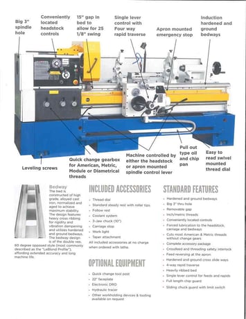 16"/25" x 60" Summit #16-3, 20-2000 RPM, inch/metric, 10" chk, 3-jaw, 3" hole, taper, Steady Rest & follow - Image 2