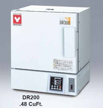9.8" width x 8.6" H x 9.8" D Yamato #DR200, high temperature convection oven, +300 to +700°C, 115/220 V. - Image 1