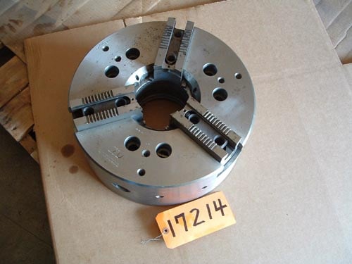 15" Cushman #1059015A11C, 3-jaw power chuck, 9 serration jaws, 6" steel body - Image 1