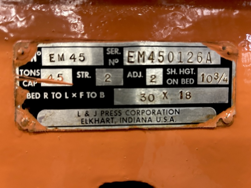 45 Ton, L & J #EM45, straight side double crank, 2" stroke, 10-3/4" Shut Height, 2" adj, 30" x 18" bed - Image 9
