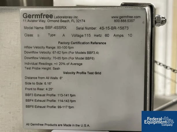 Germfree #BBF-4SSRX, 49" hood, stainless steel, 115 volt, class II, type A, bench top design - Image 2