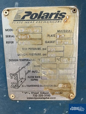 13 sq.ft., Polaris Plate Heat Exchanger, S7-1G19, 316 Stainless Steel, 150 psi @ 302°F, 2005 - Image 2