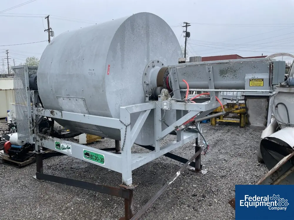 100 cu.ft. Burton #EC30-30, mixer, Carbon Steel, approx. 72" diameter x 60" long drum, on stand w/ 5 HP drum - Image 1