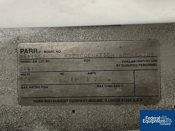 Parr #3911EGX, Hydrogenation Apparatus, 3" x 6", 1/6 HP explosion proof Motor, 4 liter gas canister, 115 volts - Image 2