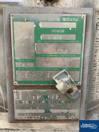 36 gallon Irwin, receiver tank, Stainless Steel, 300 psi at 200 f, 1972 - Image 2