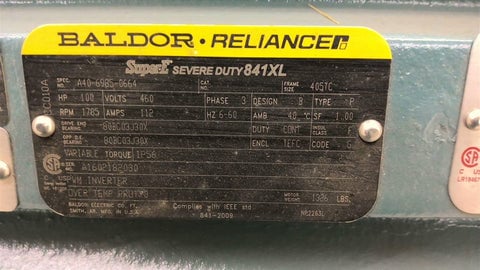 100 HP 1800 RPM Baldor, Frame 405tc, s/n A40-6985-0664 4p 3 phase, 460V. - Image 2