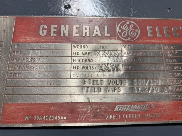 800 HP 650 RPM General Electric, Frame 4670, DPFVBB, 500 VA, 300/150 VF - Image 4