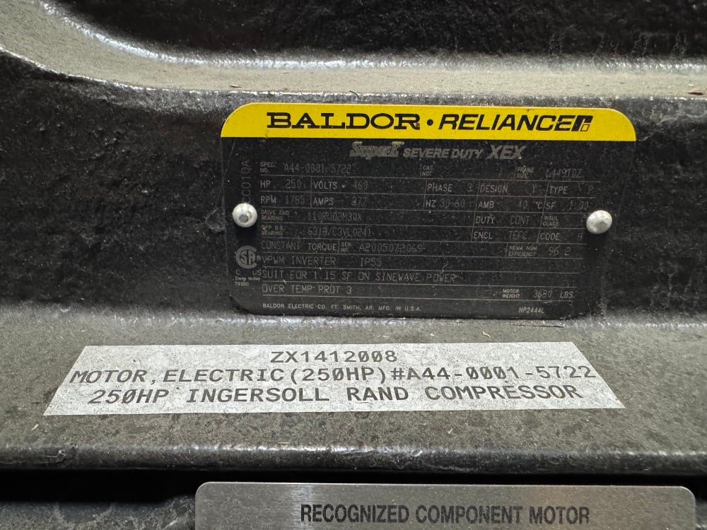 250 HP 1785 RPM Baldor Ingersoll-Rand, Frame L449TDZ, TEFC, spec #a44-0001-5722, 460 Volts, New Surplus - Image 2