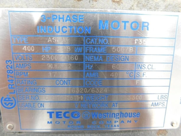400 HP 1771 RPM Teco Westinghouse, Frame 5007B, type ASHA, induction motor, 2300/4160 Volts - Image 10