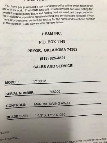 24" x 20" Hem #V130HM, 1.5" Blade Width, 17.5' Blade Length, 10 HP, 400 FPM, CNC (manual swing away), used - Image 3