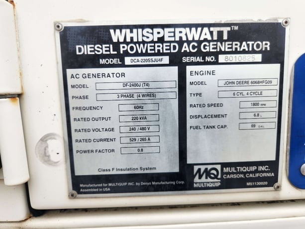 200 KW Multiquip #DCA220SSJU4F, trailer mounted, Tier 4F, sound attenuated enclosure, 240/480 Volts, 2328 - Image 8