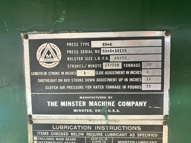 60 Ton, Minster #60-4, 3" stroke, 67-200 SPM, rare find variable speed press - Image 10