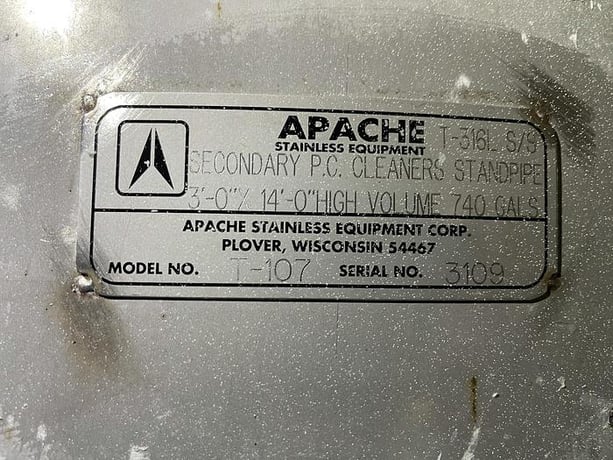 Apache, Stainless Steel secondary cleaner tanks, 3' D x 14' H (3 available) - Image 4