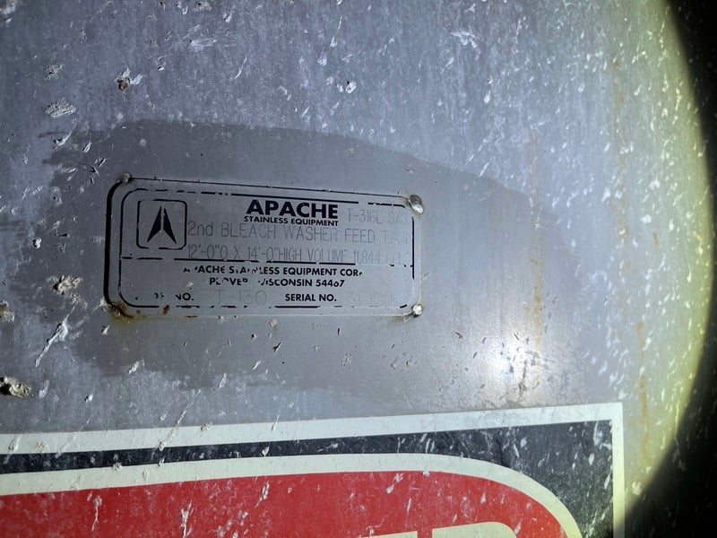 11844 gallon Apache, second bleach washer feed 316L Stainless Steel tank, 12' D x 14' H - Image 4