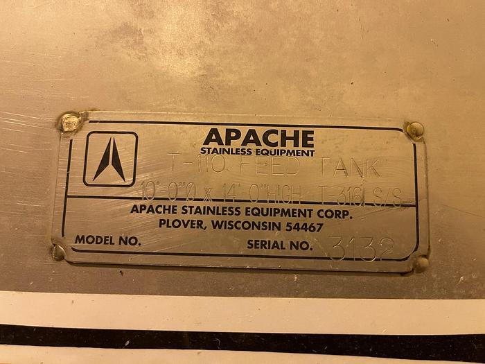 5264 gallon Apache, Primary fine screen feed 316L Stainless Steel tank w/agitator, 10' D x 14' H - Image 2