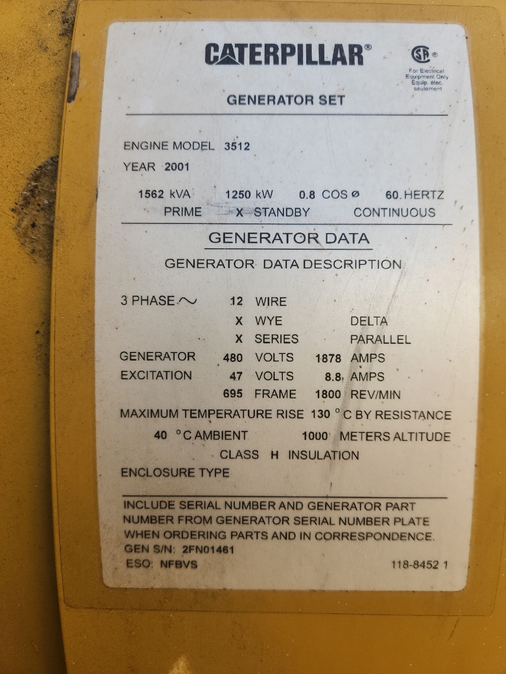 1250 KW Caterpillar #3512B, 794 hours, Tier 1, 2001, S/N CMC00207 - Image 7