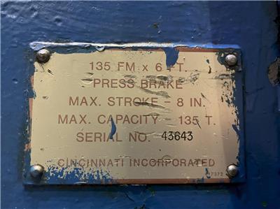 135 Ton, Cincinnati #135FMIIx8, hydraulic press brake, 8' overall, 78" between housing, 8" stroke, electric - Image 7