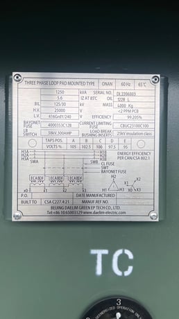 1250 KVA 25000 Primary, 240/416 Secondary, Surplec, padmount, new - Image 2