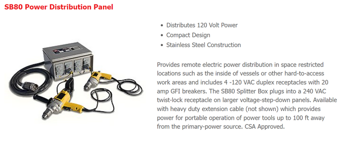 SB80 Spiderbox 4 x120 Single phase GFI duplex receptacles. Optional 100ft input extension cable available for - Image 1