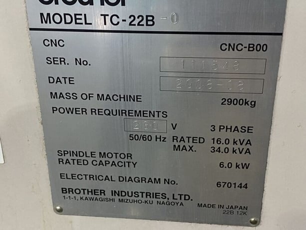 Brother #TC-22B-0, CNC tapping center, 27.5"X, 17.72"Y, 16.14"Z,BT30,18 ATC,Brother 800 CNC Control, 2008 - Image 4