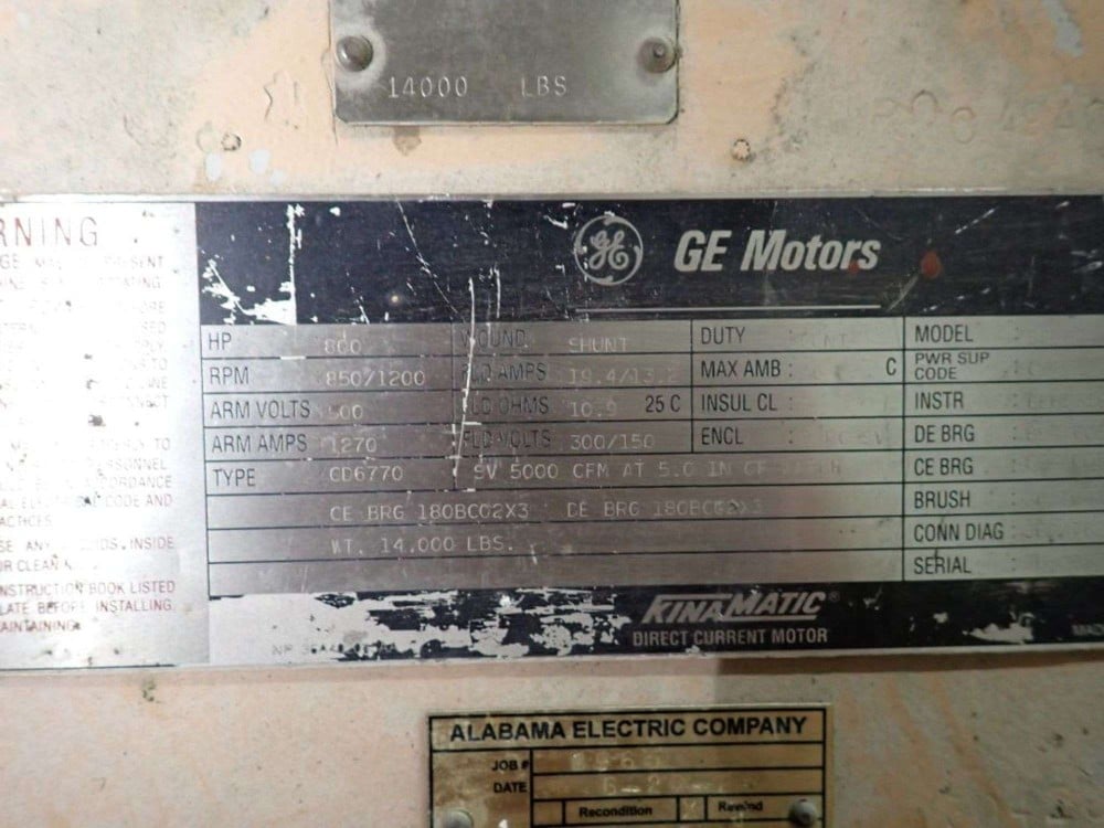 800/900 HP 850/1200 RPM General Electric, Frame 4670/6770/6873, DPFG-BV, 500 VA (3 available) - Image 1