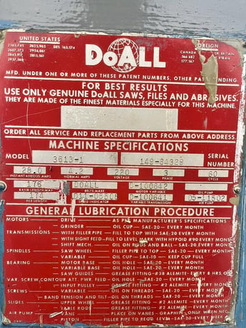 36" x 13" DoAll #3613-1, vertical bandsaw, 16" wheel, 50-5200 FPM, 1-1/2 HP, DBW-1A blade welder - Image 8