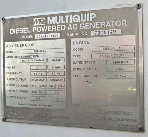 36 KW Multiquip #DCA45SSIU4, diesel, enclosure mounted on trailer, 5020 hours, #89078 - Image 7