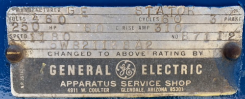 250 HP 1180 RPM General Electric, Frame B7112, 460 Volts - Image 5