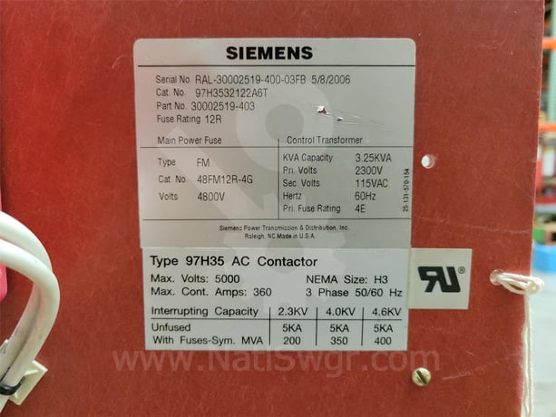 360 Amps Sa 97h35 AC Vacuum Contactor 5 KV For 81000 Series - Image 8