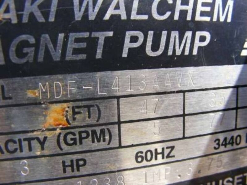 77 GPM @ 35' TDH, Iwaki Walchem #MDF-L413AAVX, 1.5" x 2" Magnet Drive Pump, 3 HP, 208-230/460 V., 3450 RPM - Image 2