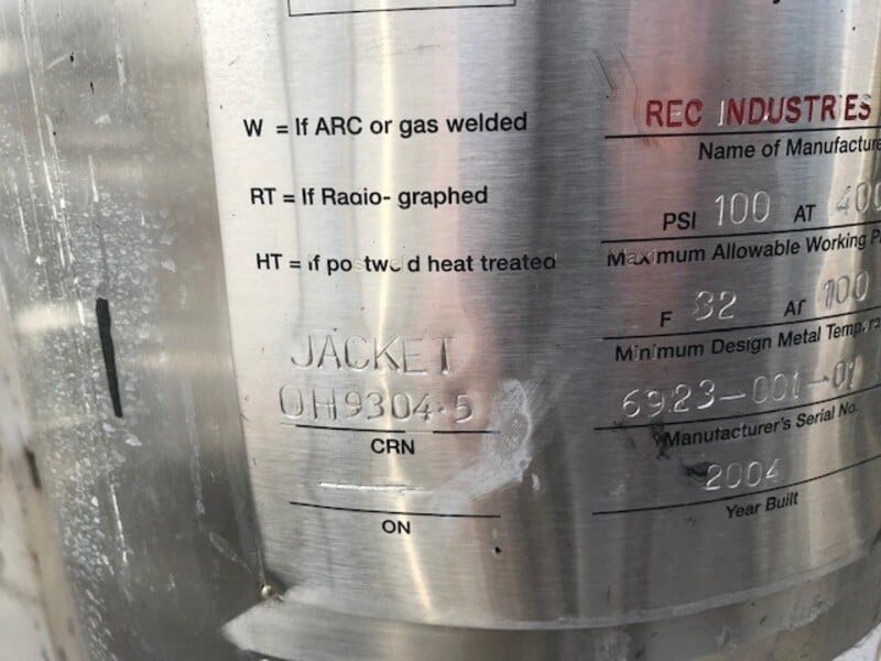 3 gallon REC Industries, Stainless Steel Reactor, 8" ID x 14" T/T, 100 PSI @ 400&deg;F - Image 4
