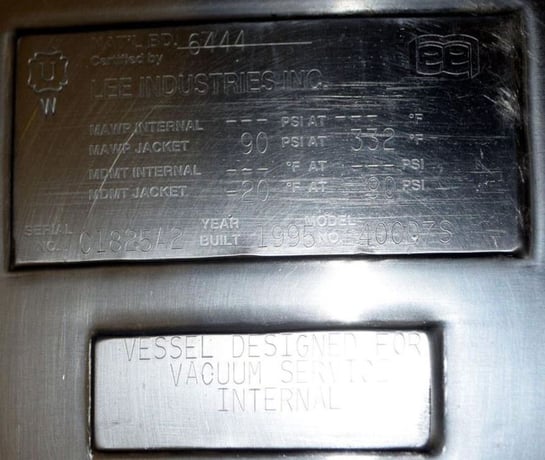 400 gallon Lee #400D7S, Jacketed Vacuum Rated Mix Kettle w/ Scrape Agitation, 90 PSI @ 332°F jacket - Image 5