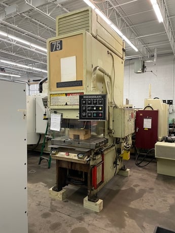 75 Ton, Cincinnati #75OBS, hydraulic gap frame press, 8" stroke, die cushion, Cincinnati tonnage and position - Image 1