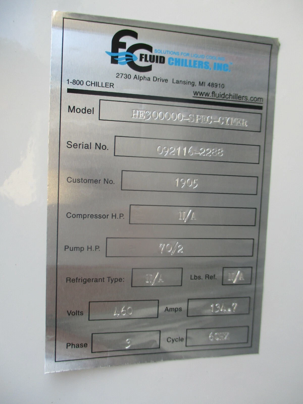 Fluid Chillers #HE300000-SPEC-SYMER, 460 V., fully operational, 22k Hours, 2016 - Image 9