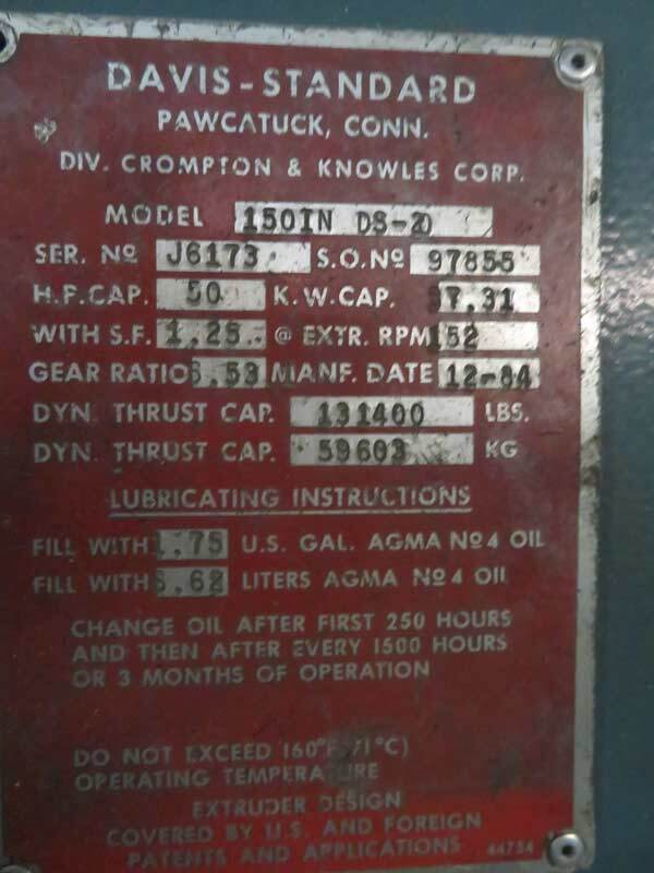 1.5" Davis Standard #150IN-DS-20, 24:1 L/D, vented barrel, elec.heated, air cooled, 1984 - Image 7