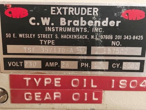 Brabender #088 type 09-25-000, twin screw extruder package, 25mm, 24:1 L/D, air cooled - Image 3