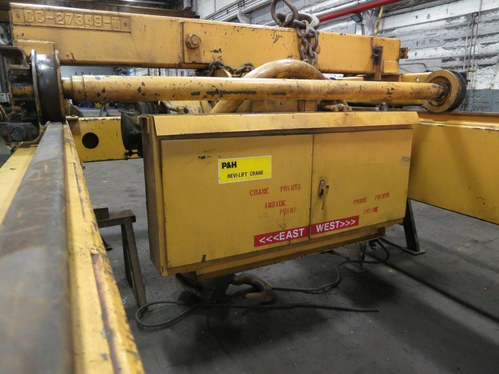 15 Ton, P & H, double girder overhead crane, 25' span, 18'2" lift, 46" overhead clearance, Pendant Control - Image 4