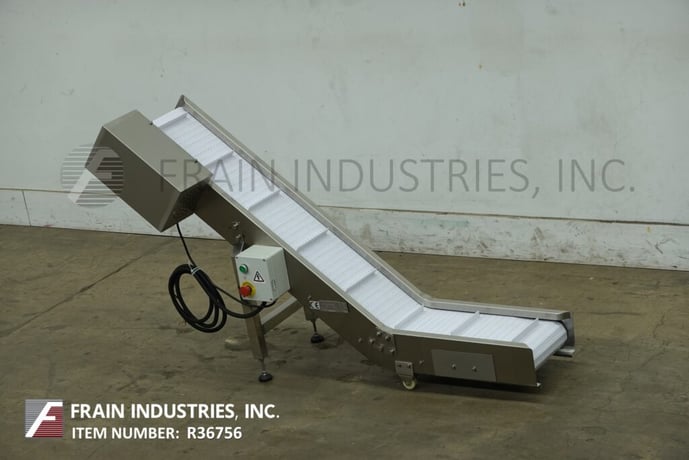 Ohlson #VFFX-35, Stainless Steel inclined cleated conveyor, 10" wide x 69" long belt with 1-1/4" high cleats - Image 1