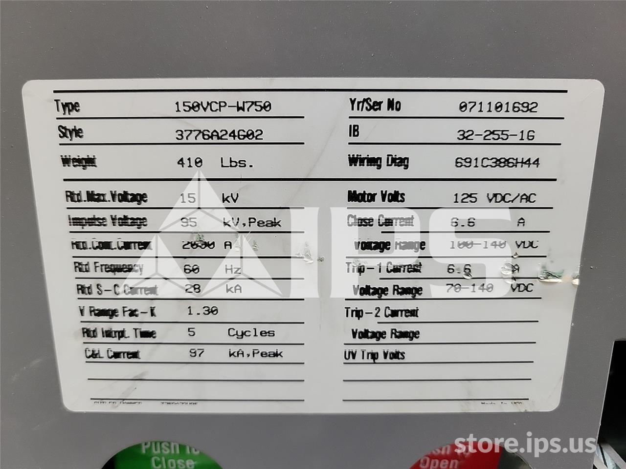 2000 Amps WH 150vcp-w 750 (150vcp-w 750) 125 Volts DC Control - Image 5