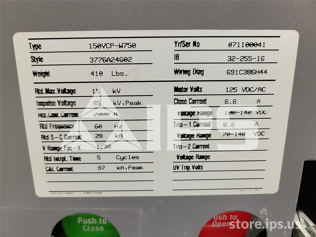 2000 Amps WH 150vcp-w 750 (150vcp-w 750) 125 Volts DC Control - Image 5