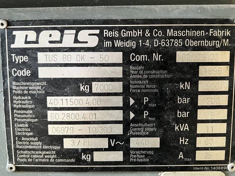 50 Ton, Reis #TUS-80-OK-50, mold spotting & try-out press, 39.37" stroke, 41.33" daylight, 1996 - Image 5